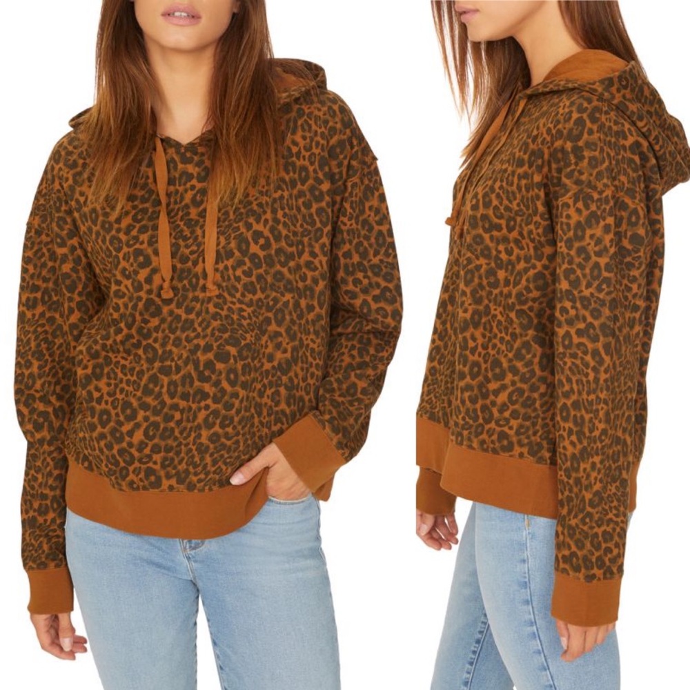 Sanctuary Venice Rust Orange Leopard Print Hooded Women’s Sweatshirt